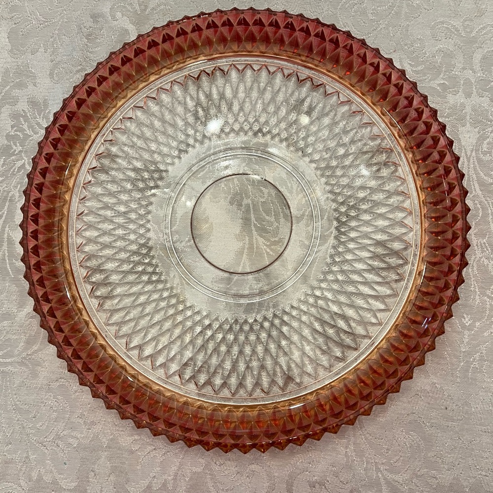 Vintage Indiana Glass Ruby Red Diamond Point Platter